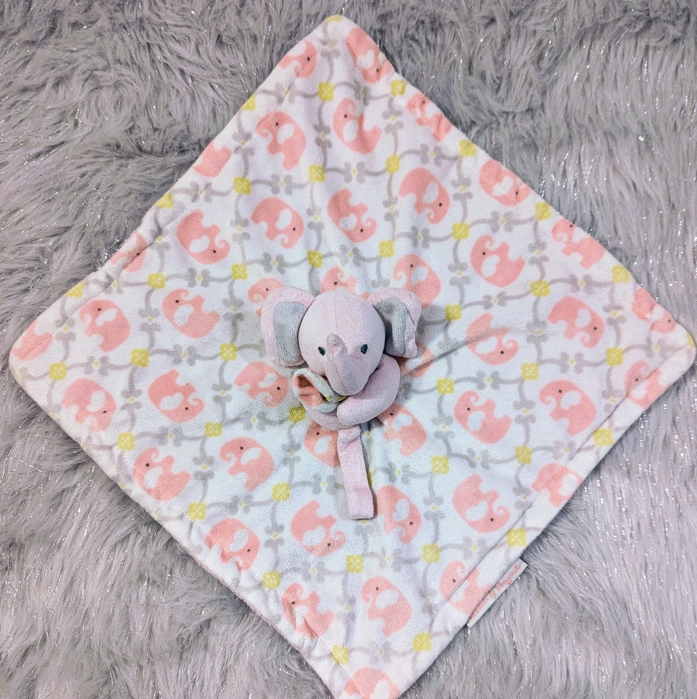 Blankets and Beyond Pink Elephant White Gray Blanket Soft Lovey Security Baby